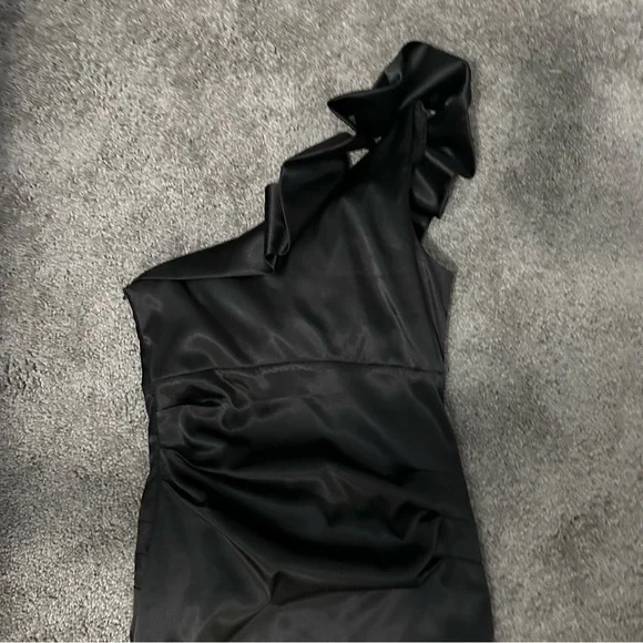 Taboo Black One Shoulder Satin Dress Ruched Cocktail Party Coquette Y2K 6 - Picture 5 of 11
